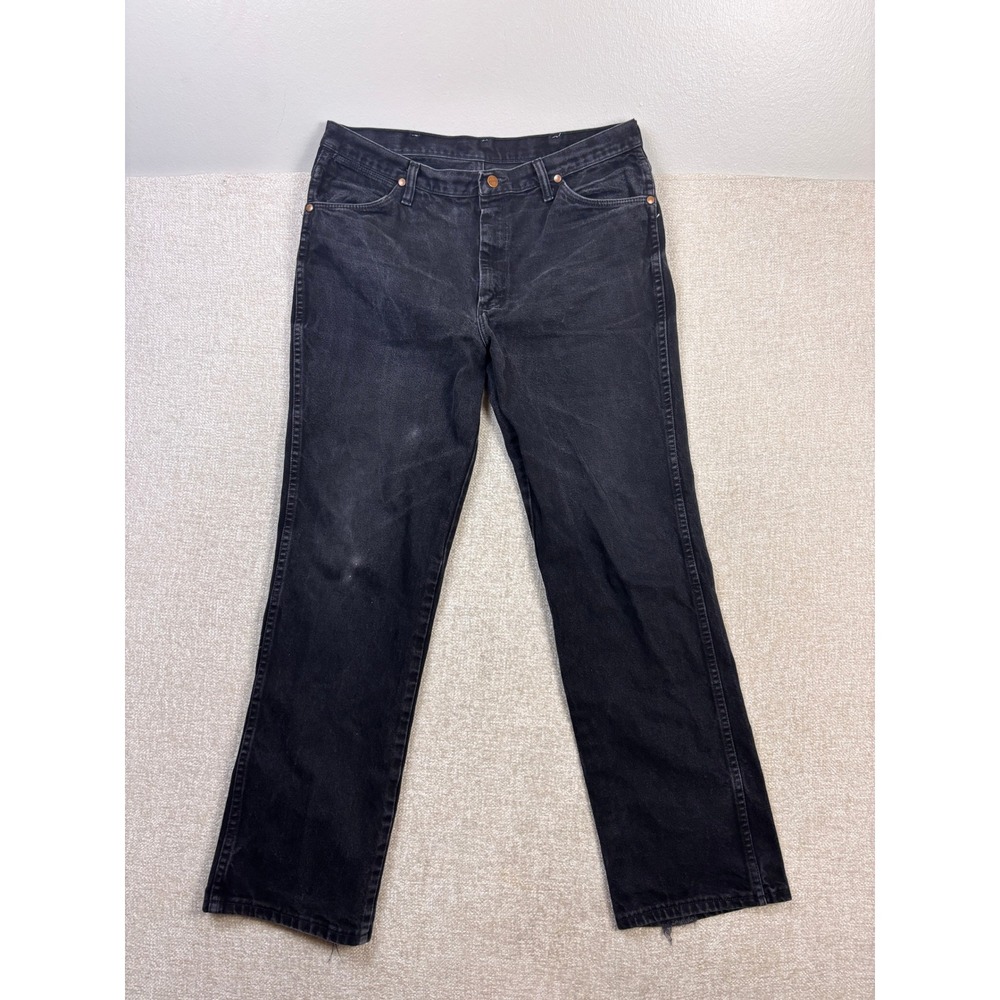 Wrangler 936WBK Cowboy Cut Slim Fit Black Denim Jeans Mens 36x32 Distressed